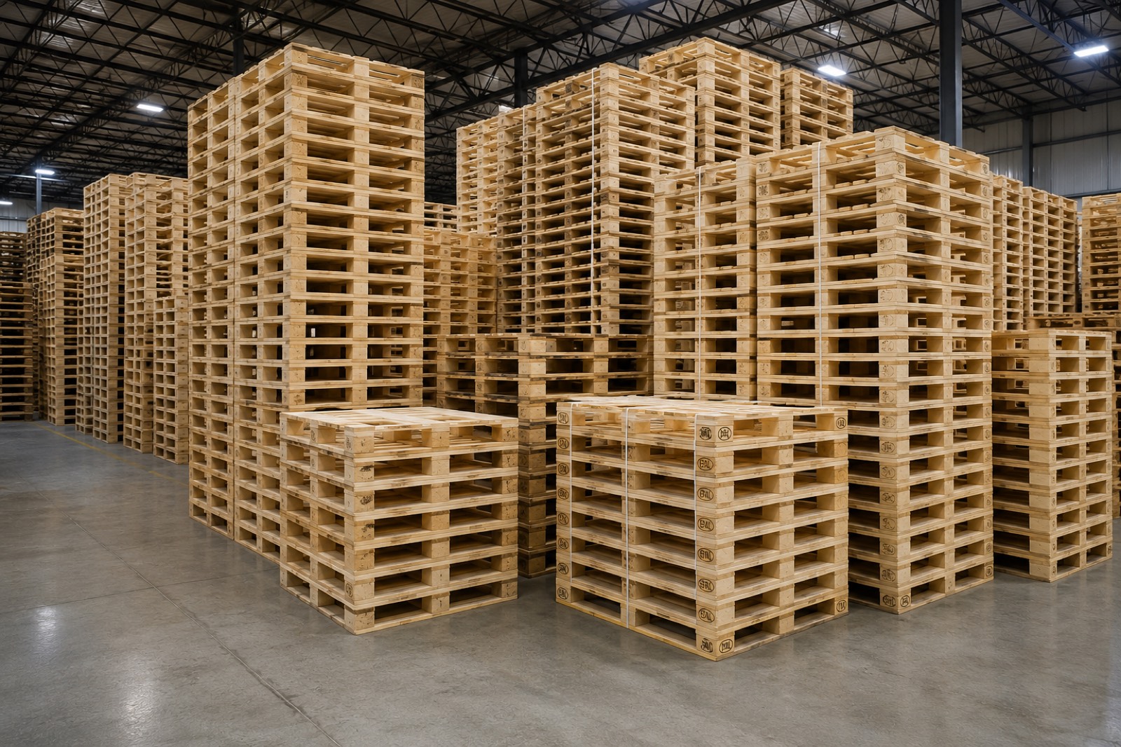 Repaired pallets ready to ship back out